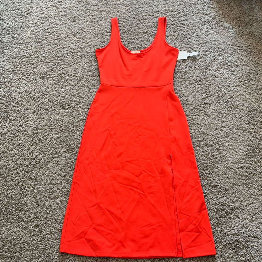 Open Edit Dress Women Orange Bodycon Tank Slit Jersey - Picture 2 of 14